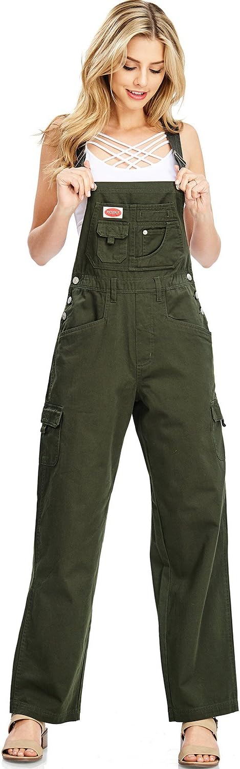 Revolt Women's Juniors Baggy Straight Leg Twill Overalls