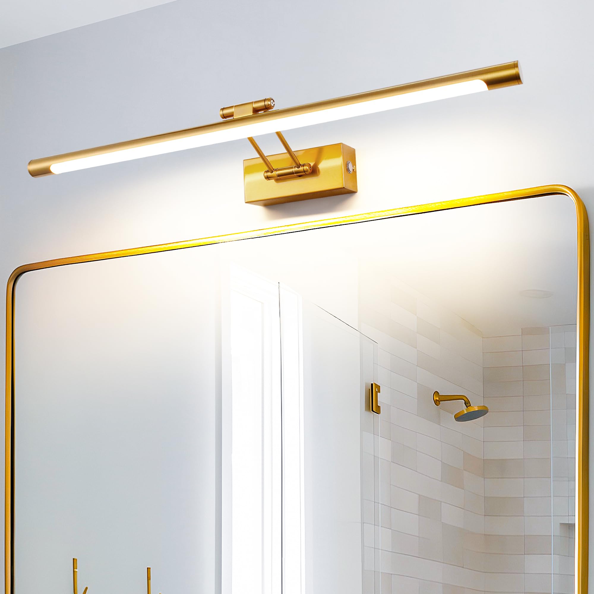 MantoLite LED Bathroom Vanity Lights Fixtures, 12W Dimmable Cabinet Picture Wall Lights, Indoor Lighting Wall Sconce with Ajustable Arm for Hotel Bedside 3000K Reading Lamp Display Lamps (Brass 60CM)
