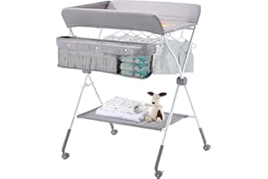 VEVOR Baby Changing Table, Foldable Diaper Change Station with Side Basket, Adjustable Height Portable Changing Table with Lo