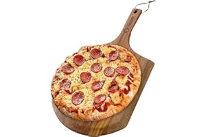 Chef Pomodoro Acacia Pizza Peel, Lightweight Wooden Pizza Paddle and Serving Board for Baking Homemade Pizza and Bread, Pizza
