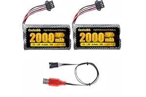 Cecicebb Airsoft Battery 2000mAh 7.4V Li-ion Battery with SM-4P Plug Fit for Airsoft Gun 2 Pack with USB Charger Cable