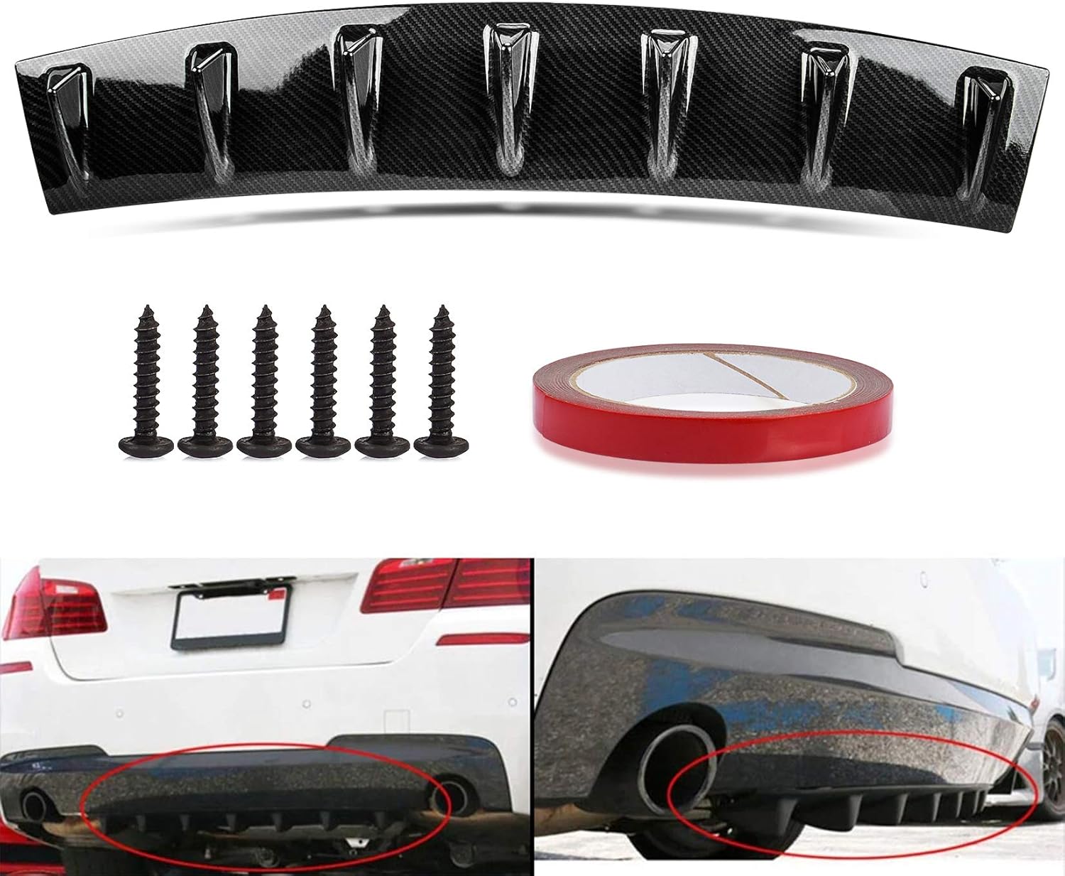 Amazon 車用 リアバンパースポイラー リアディフューザー シャークフィン アンダーカバー カスタム外装パーツ ドレスアップ 汎用 カーボン 7 車 バイク 車 バイク
