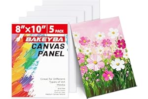 BAKEYBA Canvas Boards 5 Pack, 8x10 Inch Small Painting Canvas Panels, 100% Cotton White Blank Art Supplies for Acrylics Oil Watercolor Tempera Paints