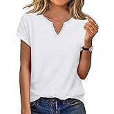 WIHOLL Womens Summer Tops Cap Short Sleeve Shirts V Neck Tshirts Spring Blouses Beach Vacation Clothes