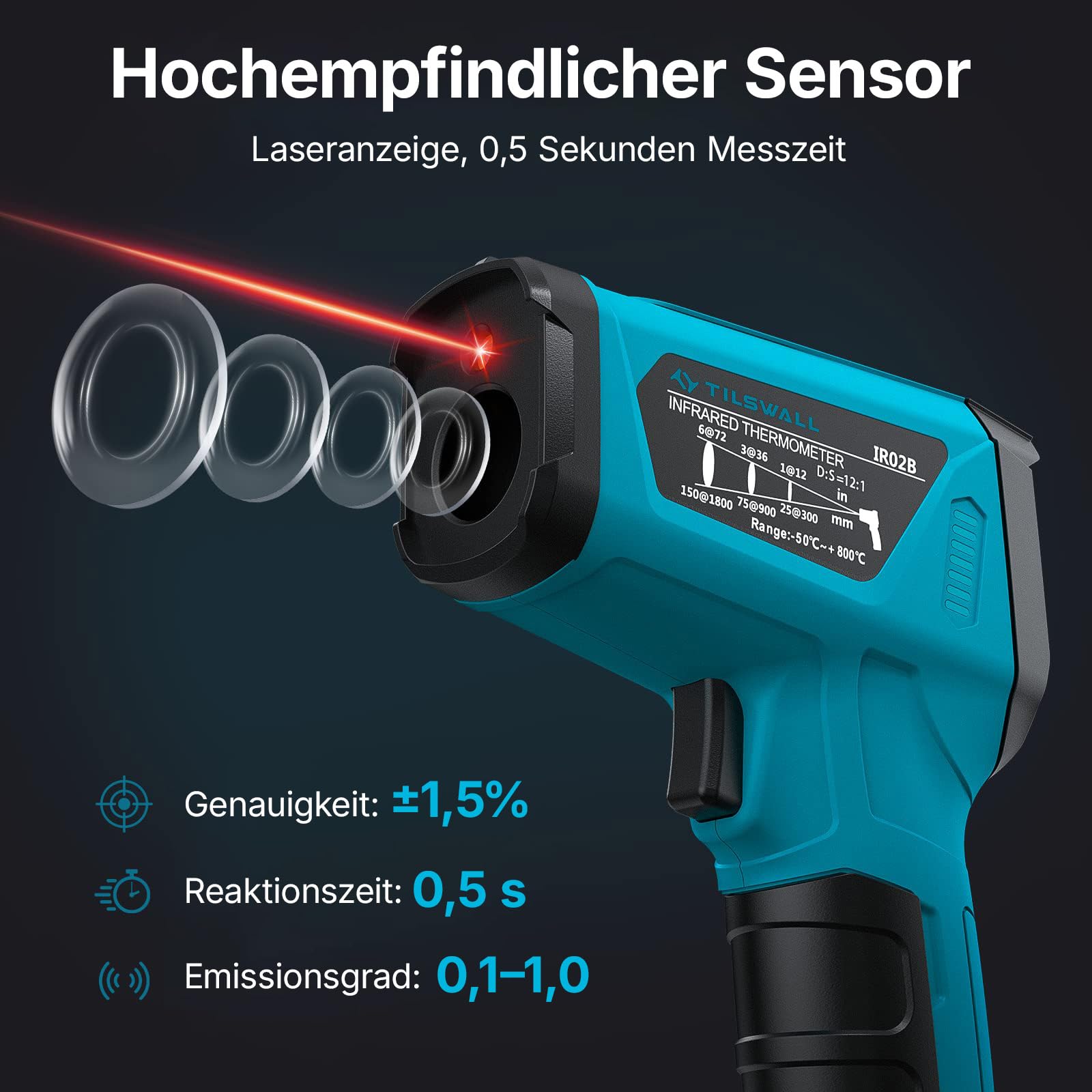 Infrarot Thermometer(nicht für Menschen) -50°C bis 800°C Tilswall IR Digital Laser Temperaturmessgerät mit Kochen LCD Display für Kochen/Barbecue/Pizza Oven/Gefrierschrank/Industrie 2