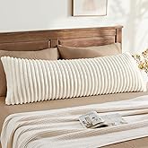 BEDELITE Fluffy Faux Fur Body Pillow Cover with Zipper, Luxury Plush 3D Striped Pillow Cover 20x54 Inches, Super Soft and Cozy Long Body Pillow Pillowcase for Bed Sofa Couch Room Decor(Cream White)