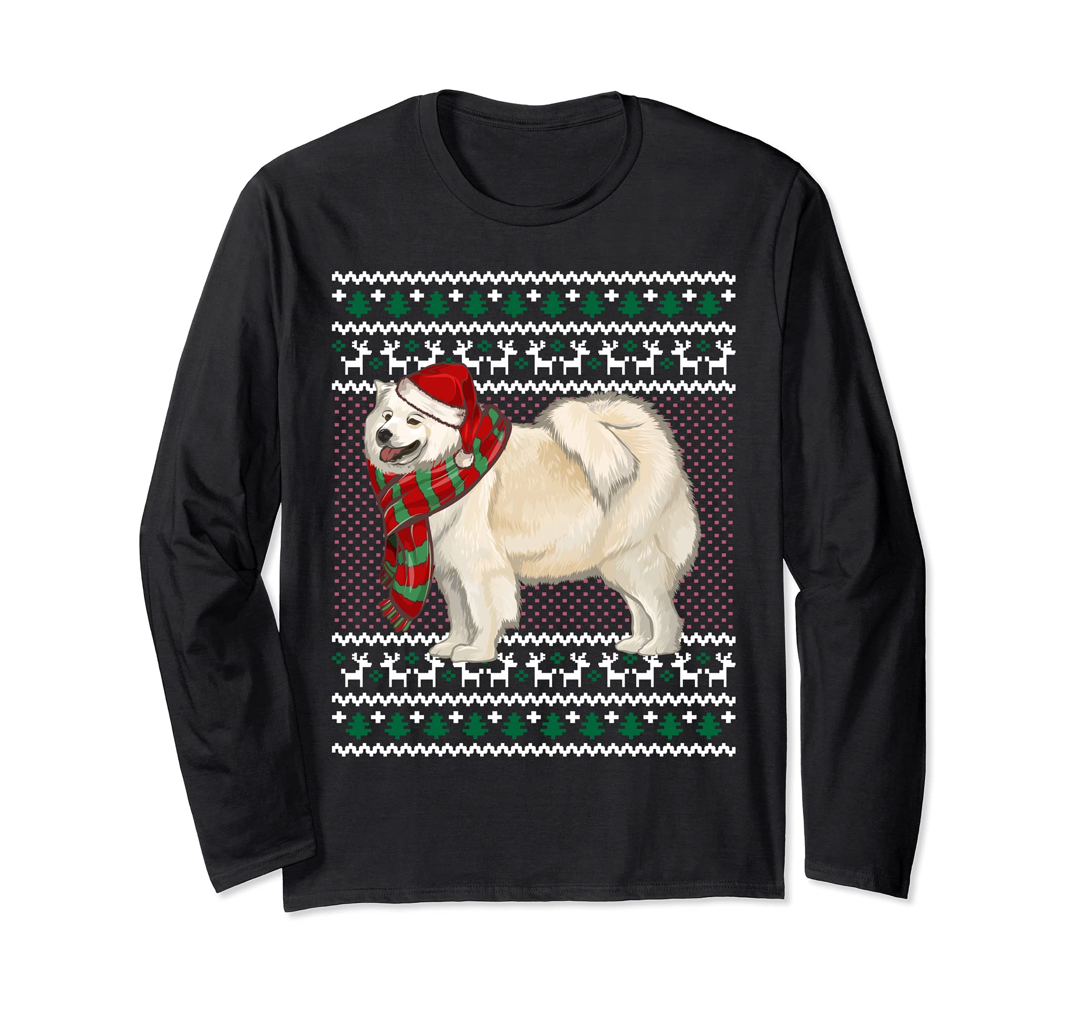 Xmas Samoyed Dog Santa Hat Ugly Christmas Long Sleeve T-Shirt