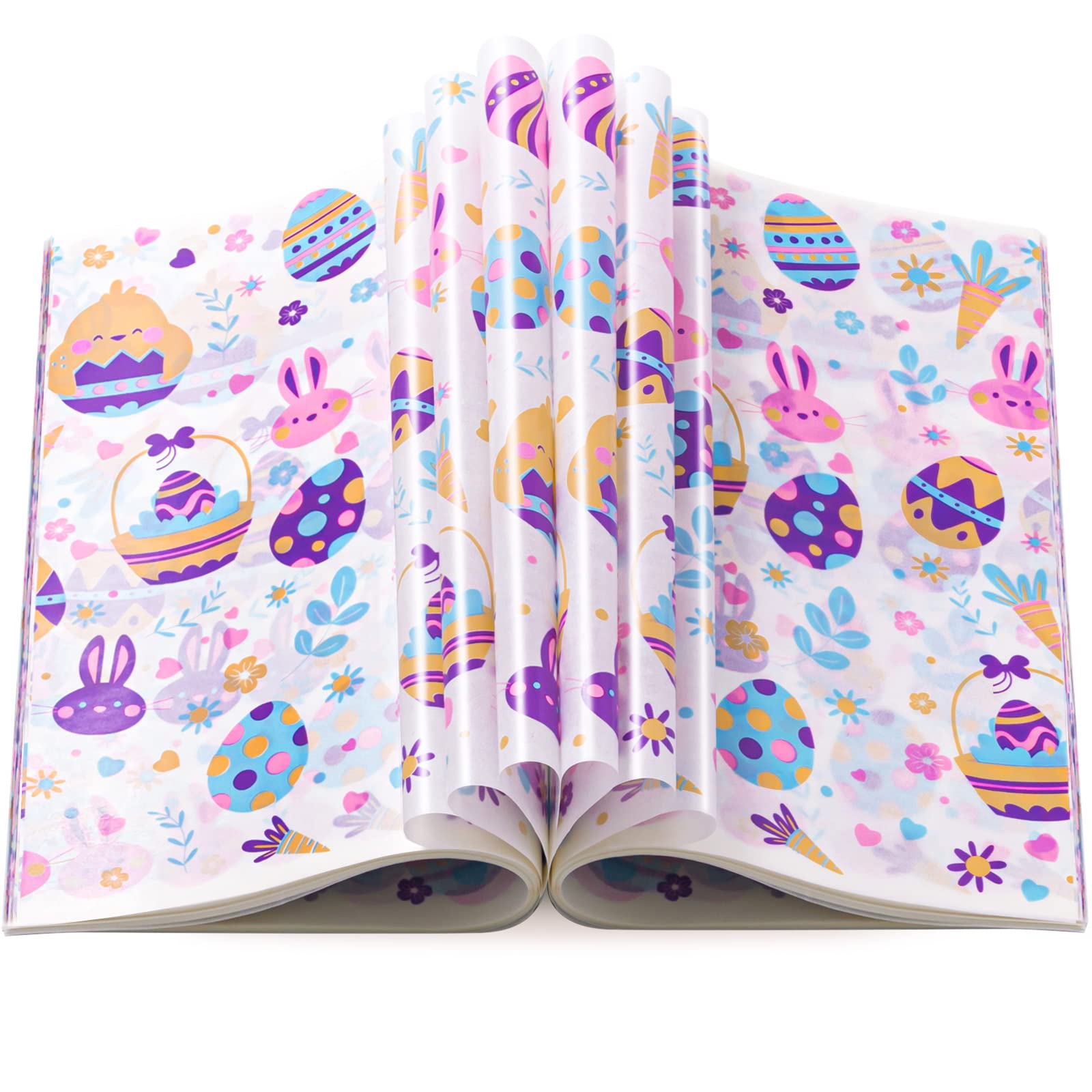 Photo 1 of 100 Pcs Easter Wax Paper for Food, Waterproof Oil-proof Parchment Paper Sheets, Wax Paper Sheets Deli Paper Sandwich Wrap Candy Cookies Wraps with Rabbit Egg Flowers Pattern for Kitchen Handmade Food