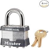 6 Pack Master Lock 1KA-2006 1-3/4" Wide Keyed Alike Commercial Grade Laminated Padlock with 15/16" Shackle Height - Keyed to 2006 Key Code