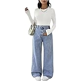 MakeMeChic Women's Maternity Jeans Loose Wide Leg Over The Belly Straight Pregnancy Jeans Denim Pants
