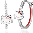 Sanrio Hello Kitty Womens Hoop Earrings - Cubic Zirconia and Enamel Plated Hello Kitty Earrings Officially Licensed