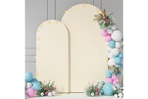 GAMPLAE Wedding Arch Cover 2-Sided Round Top Spandex Arch Backdrop Cover (Beige, 7.2FT, 6FT)