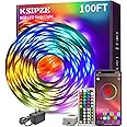 KSIPZE 100ft Led Strip Lights RGB Music Sync Color Changing,Bluetooth Led Lights with Smart App Control Remote,Led Lights for