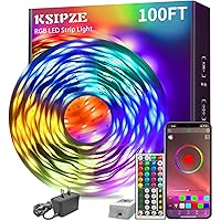 KSIPZE 100ft Led Strip Lights RGB Music Sync Color Changing,Bluetooth Led Lights with Smart App Control Remote,Led Lights for