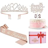 32 Birthday Decorations for Women Including Birthday Sash, Crown/Tiara, Candles and Cake Topper, 32 Year Old Gifts for Women, Rose Gold Party Decor Supplies