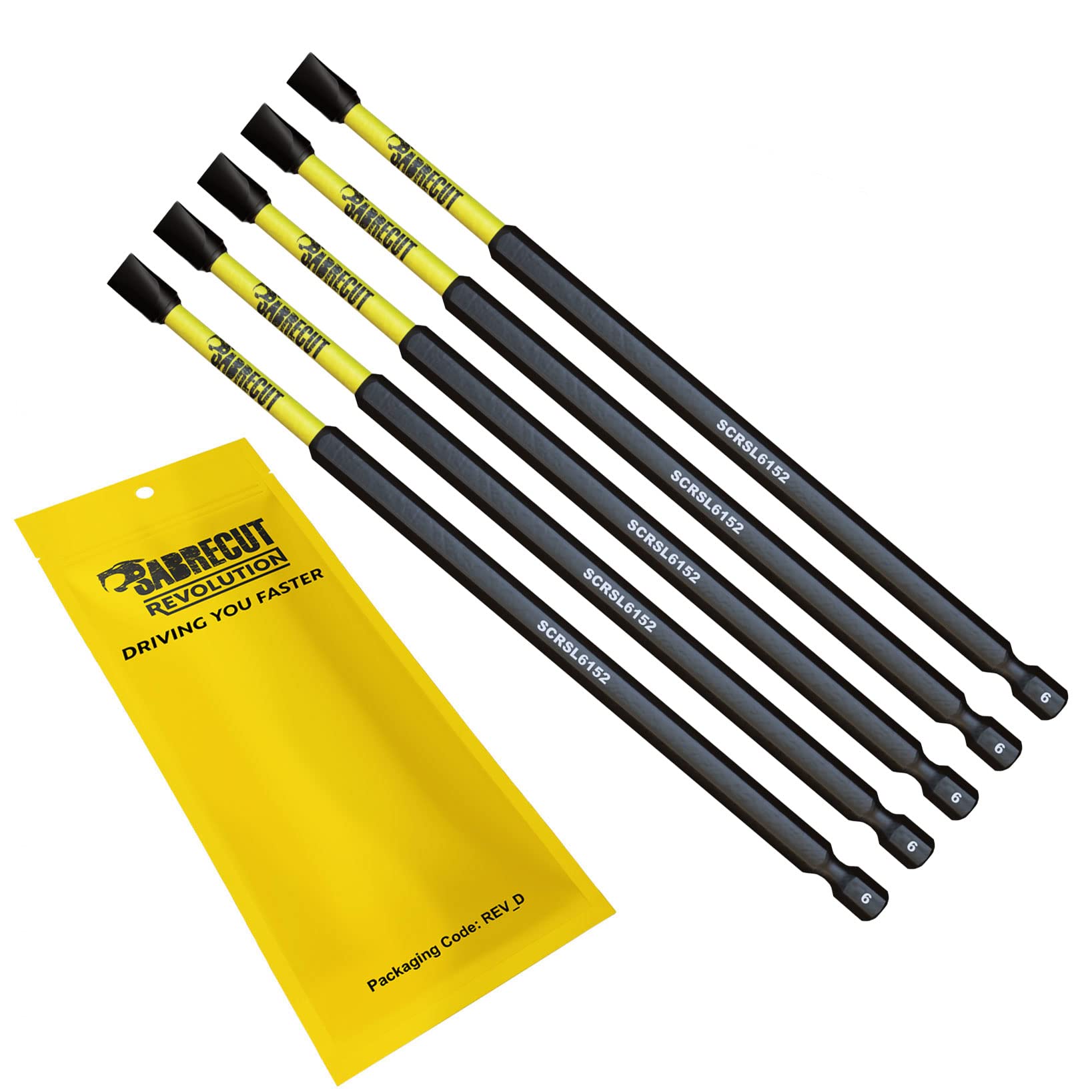 5 x SabreCut SCRSL6152_5 152mm SL6 Slotted Magnetic Impact Screwdriver Driver Bits Set Single Ended Heavy Duty