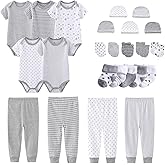 MAMIMAKA Newborn Layette Gift Set Bodysuits Pants for Baby Girl and Boy 24 Piece 100% Cotton Essentials and Accessories