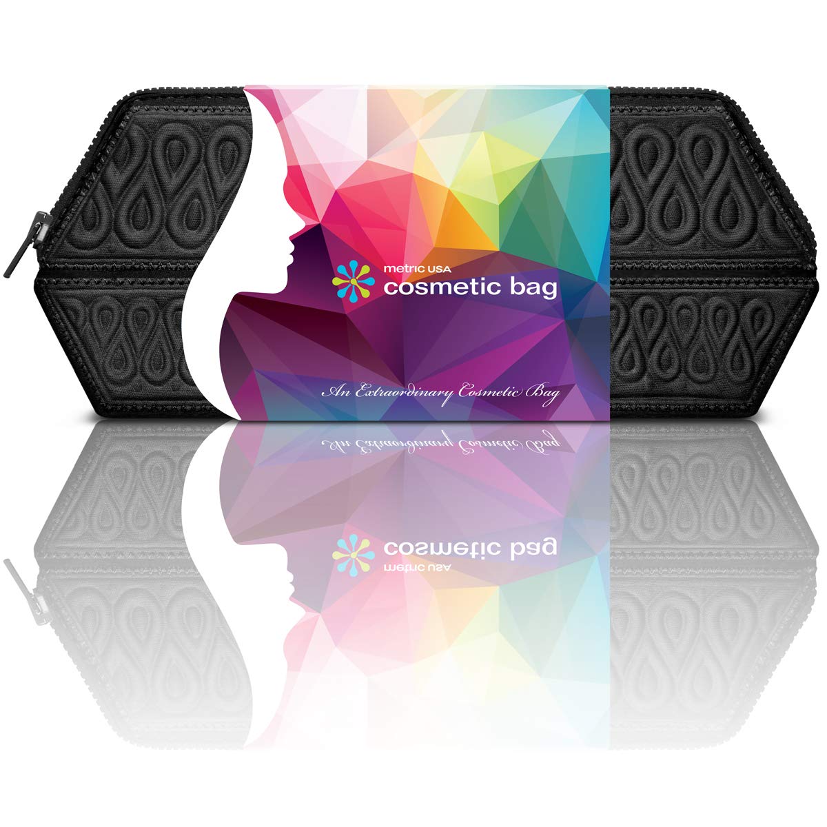 MetricUSA Cosmetic Makeup Bag Case Organizer Fits Even Longest Makeup Brushes is Water Repellent Travel Clutch Purse Toiletry Bag is Portable Soft and Beautiful Premium Quality Foldable Design (Black)