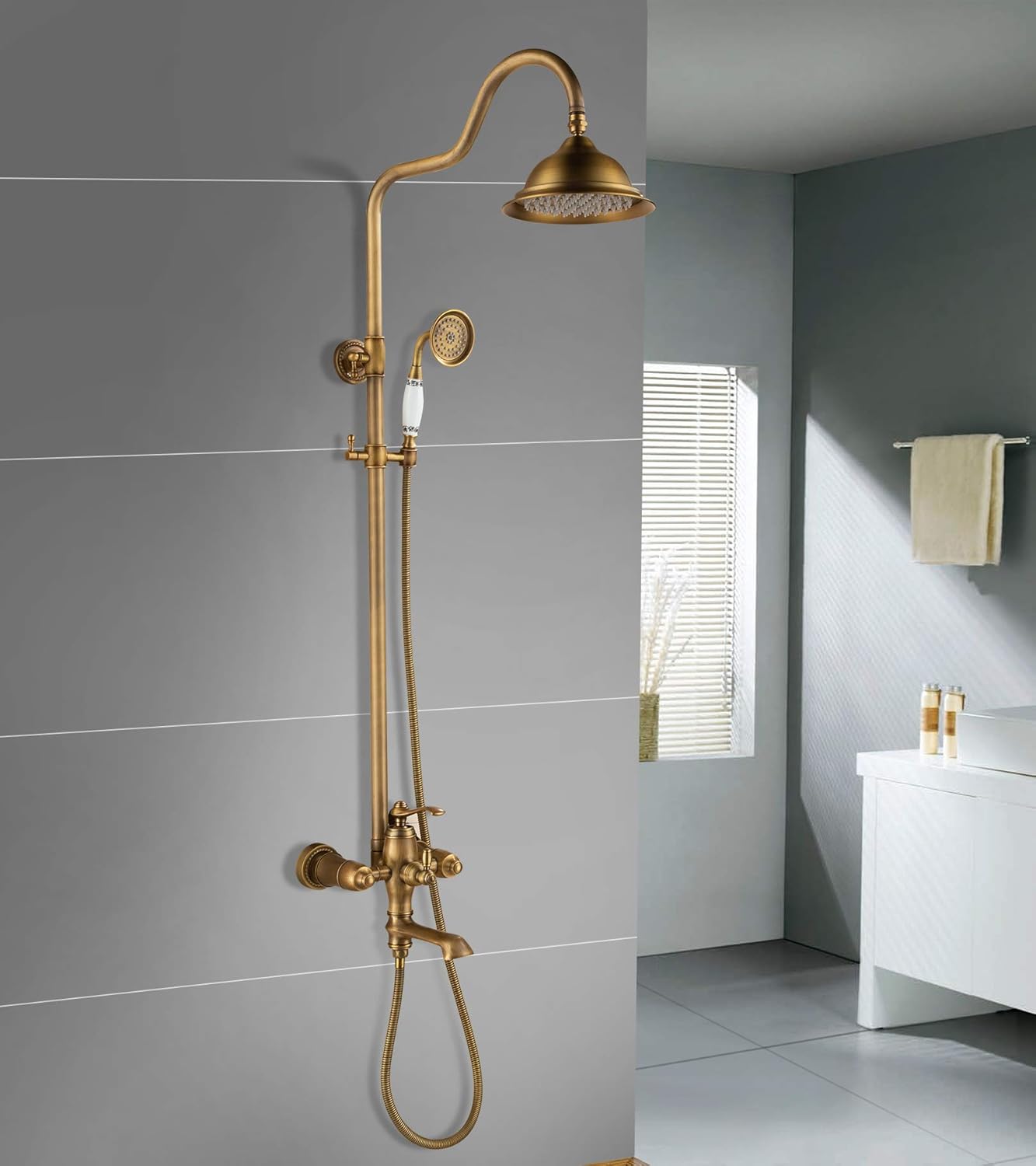 Bath Shower Mixer Set kisimixer Antique Brass Shower System