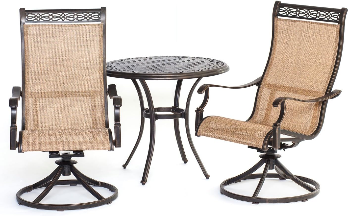 Hanover MANDN3PCSW-BS Manor 3 Piece Bistro Dining Set Outdoor Furniture, Tan : Garden & Outdoor