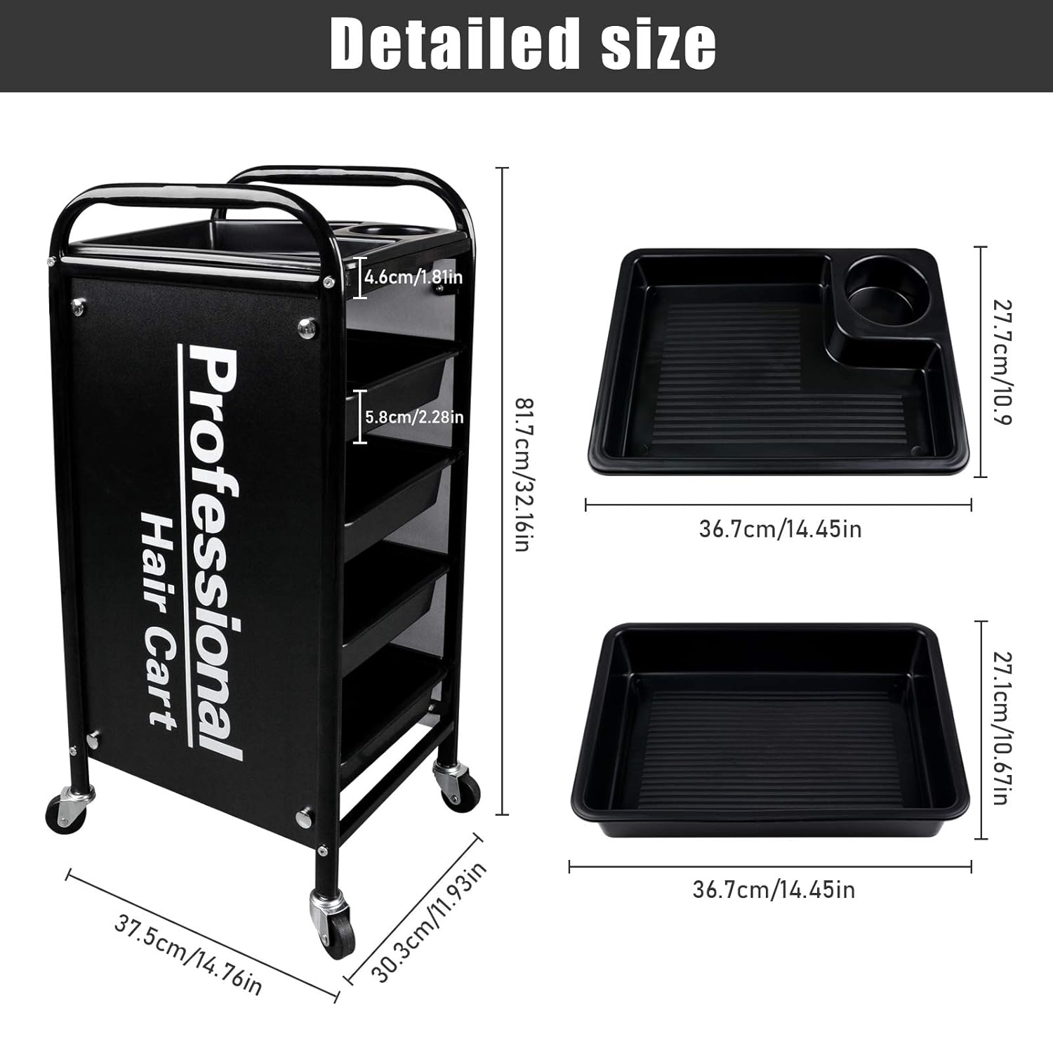 Kalolary 5 Tier Salon Rolling Trolley Cart, Metal Hair Salon Instrument Storage Cart, Bilateral Tray Multipurpose Tool Cart Mobile Storage Organizer for Beauty SPA Tattoo Salon: Beauty