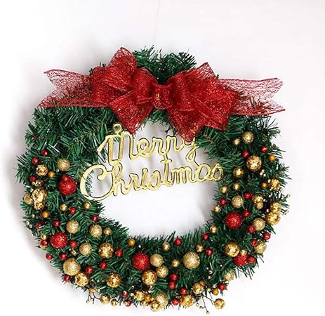Amazon クリスマスリース クリスマス花輪 天然素材使用 玄関リース ドア 庭園 玄関 壁飾りデ ラックスリース かわいい 豪華 ゴージャス オーナメント ナチュラルリース 結婚式 店舗 お祝い 撮影道具 ドアチャーム Xmas プレゼント 赤 グリーン 30cm メリー リース