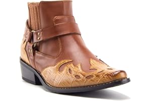 JAZAMÉ Jazame Cowboy Boots for Men Western Style Ankle High Motorcycle Riding Pointy Toe Moto Dress Boots men's western boots Flame Design