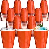 cssopenss 120 pcs 12 oz Orange plastic cups Halloween plastic Disposable cups orange Party Cups for drinking Tastings served Snacks Barbecues Picnics