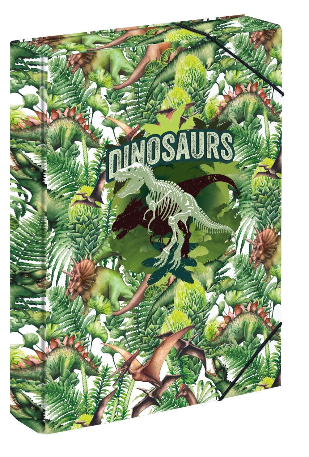 Baagl Notebook Box for School Bags - A4 Folder for Children with Elastic Band and Inner Flaps - Collection Folder, Collection Box with Elastic Band for Boys (Dinosaurs)