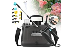 MOVATEK Battery Powered Sprayer,1.35 Gallon, USB Rechargeable Handle, 6 Mist Nozzles, 32" Telescopic Wand, Adjustable Shoulder Strap, Visible Water Level, for Yard, Lawn and Garden, Gray