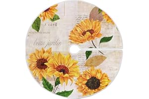 Qilmy Sunflower Christmas Tree Skirt Double Layers Fine Tree Skirt for Christmas Handicraft for Holiday Party, New Year Festive Decoration 36 Inches