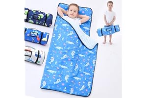 BORPRES Nap Mat with Pillow Blanket Set: Sleeping Mats for Toddler Kids - Thick Large Roll up Slumber Bag for Daycare Preschool Kindergarten Boys Girls