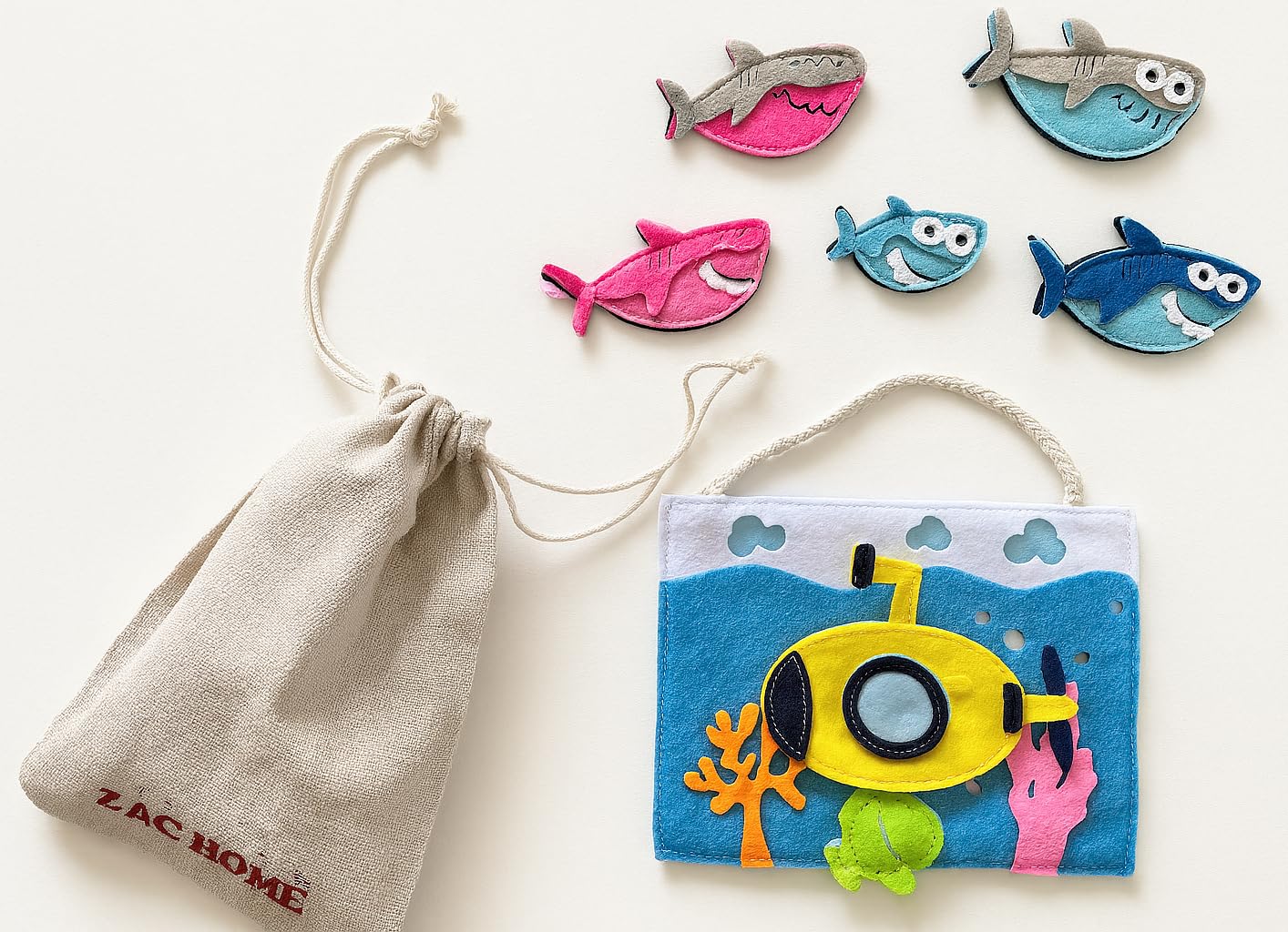 ZAC HOME Shark Finger Puppets Set (1-5) – Soft Felt Finger Puppets with Submarine Carry Case – Educational Counting Toy for Toddlers & Preschool Kids – Storytelling & Nursery Rhyme Playset