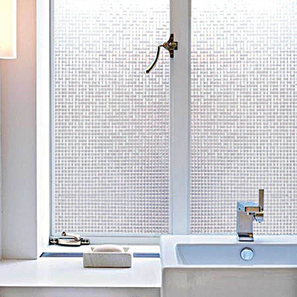 willkey 3D Privacy Glass Film Non-Adhesive Static Window Films Decorative Anti-UV Sticker 45x200CM for Home Kitchen Office