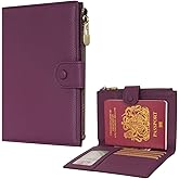 WASON Leather Passport Cover Travel Wallet RFID Blocking – Passport Holder Slot with Zipper Pocket for lD, Boarding Pass,Ticket, Cash, SD Card, Travel Essentials for Men and Women (Purple)