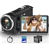 Gcasio 2.7K Video Camera Camcorder QHD 56MP YouTube Vlogging Camera Webcam 16X Digital Zoom with 32G SD Card 270 Degree Rotation Screen Camcorders and 2 Batteries Recording While Charging