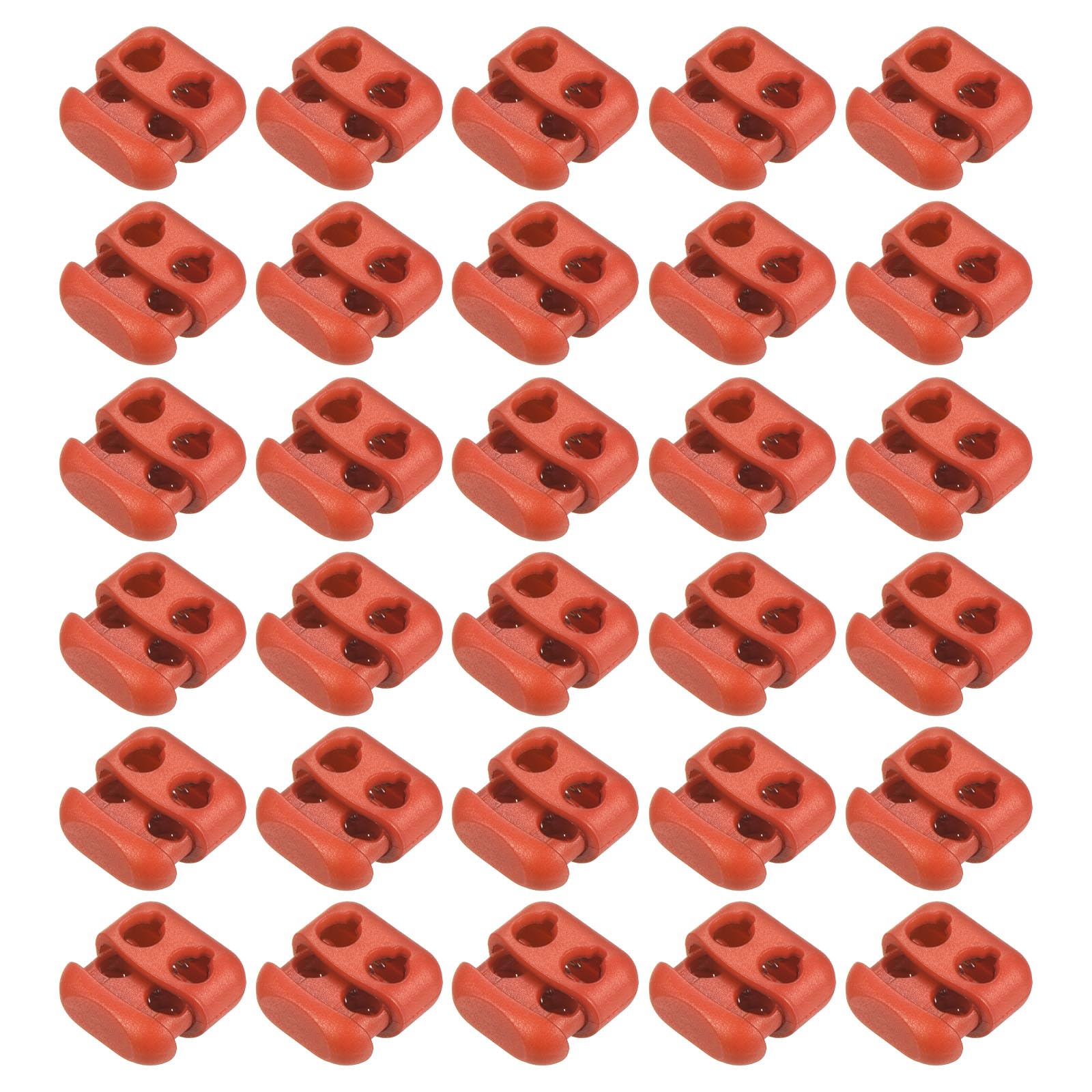 M METERXITY 30 Pack Plastic Cord Locks - Double-Hole Oval Spring Stopper Toggle Clasps, Apply to Drawstring Bags Clothes (16x17mm, Orange Red)
