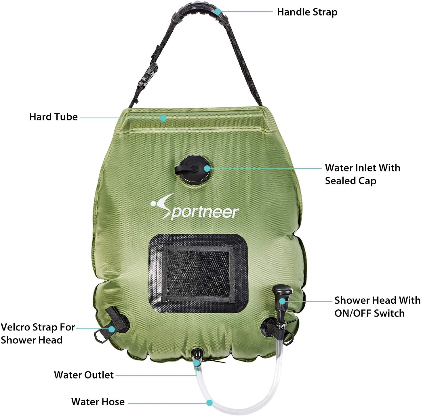 Sportneer Solar Shower Bag, 20L/5 Gallon Portable Heating Camping Shower Bag with Upgraded Removable Hose and On-Off Switchable Shower Head for Summer Camping Beach Swimming Outdoor Traveling Hiking : Sports & Outdoors