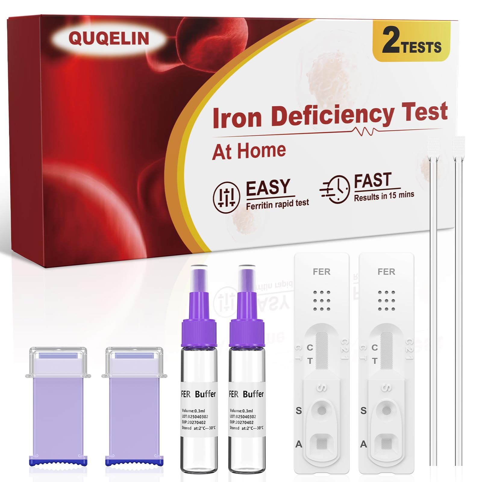 Photo 1 of QUQELIN Iron Deficiency Test Kits: 2 Packs Iron Level Test Result in 15 Mins (2)
