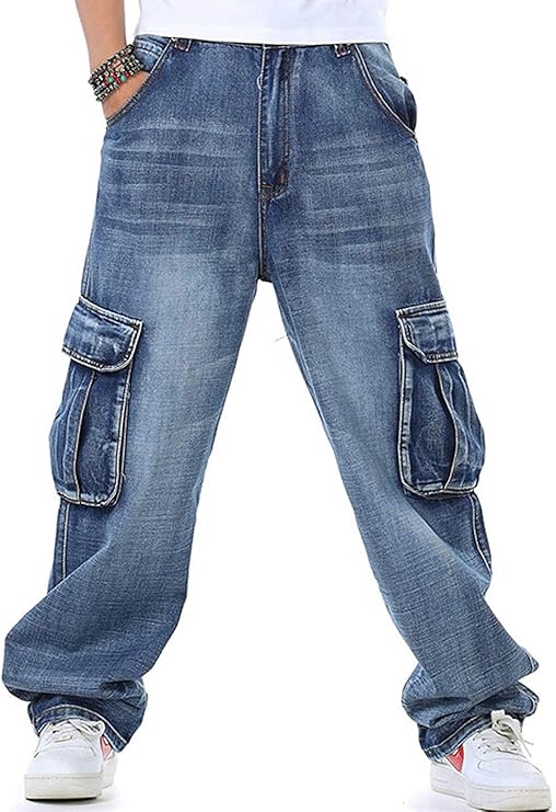 Ruiatoo Men's Baggy Jeans Loose Hip Hop Denim Work Pants Button Fly