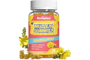 SMILDEHEAL Mullein Gummies 3000MG, Sugar Free Mullein Gummies with Bromelain & Quercetin, Mullein Leaf Extract Supplements for Lungs, Vegan, 60 Count