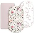 Stretch Ultra Soft Fitted Bassinet Sheet Set 3 Pack, Universal Fit for Bassinets Baby Cradle Moses Basket Oval Rectangle Mattress Safe and Snug, Beautiful Flowers and Insects Pattern for Baby Girls