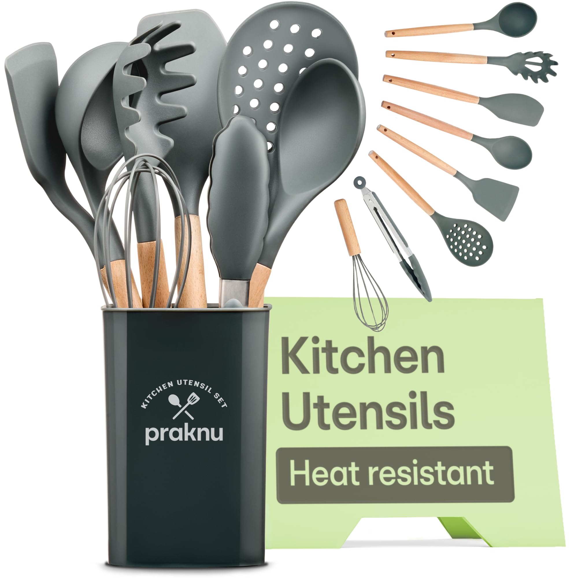 Kitchen Utensils Set - 8 PCS Silicone Cooking Utensils Set with Heat Resistant - Nonstick Cookware Tongs Spatula Spoon Set, Dishwasher Safe