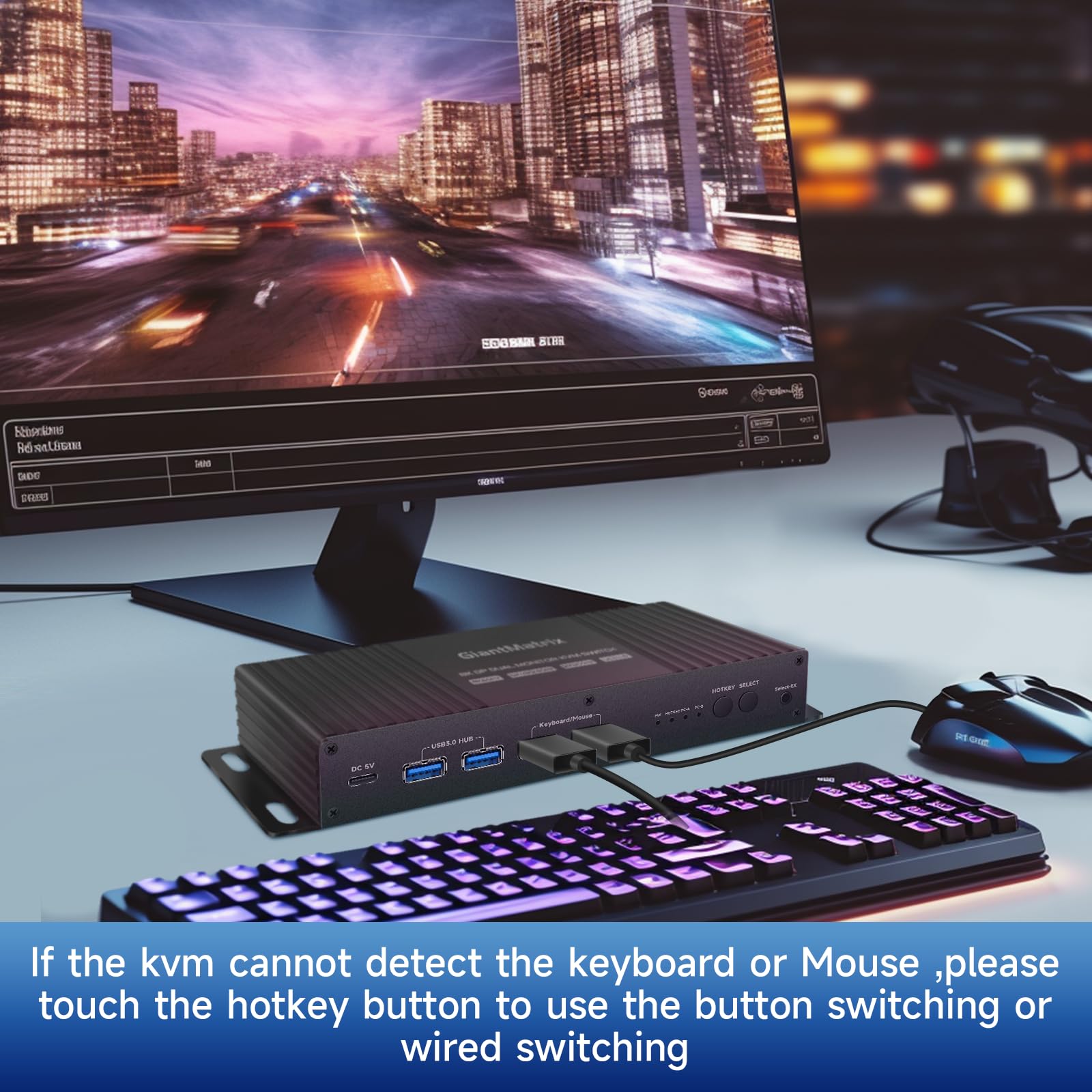 kvm Switch 2 Monitors 2 Computers displayport 4K 144Hz Hotkey Switching