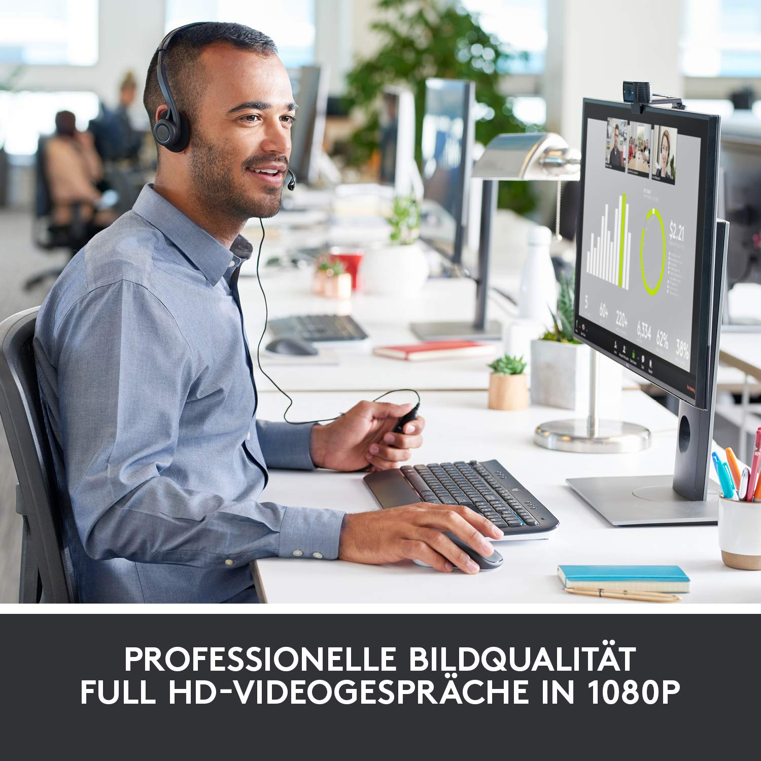 Logitech C920 HD PRO Webcam, Full-HD 1080p, 78° Sichtfeld, Autofokus, Klarer Stereo-Sound, Belichtungskorrektur, USB-Anschluss, Für Skype, FaceTime, Hangouts, etc., PC/Mac/ChromeOS/Android - Schwarz 2