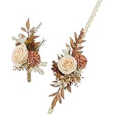 PITAKELLO Champagne Artificial Wrist Corsage and Boutonniere Set, Set of 2, Wristband Bride Hand Flower Men Boutonniere for Groom Wedding Party Prom Homecoming