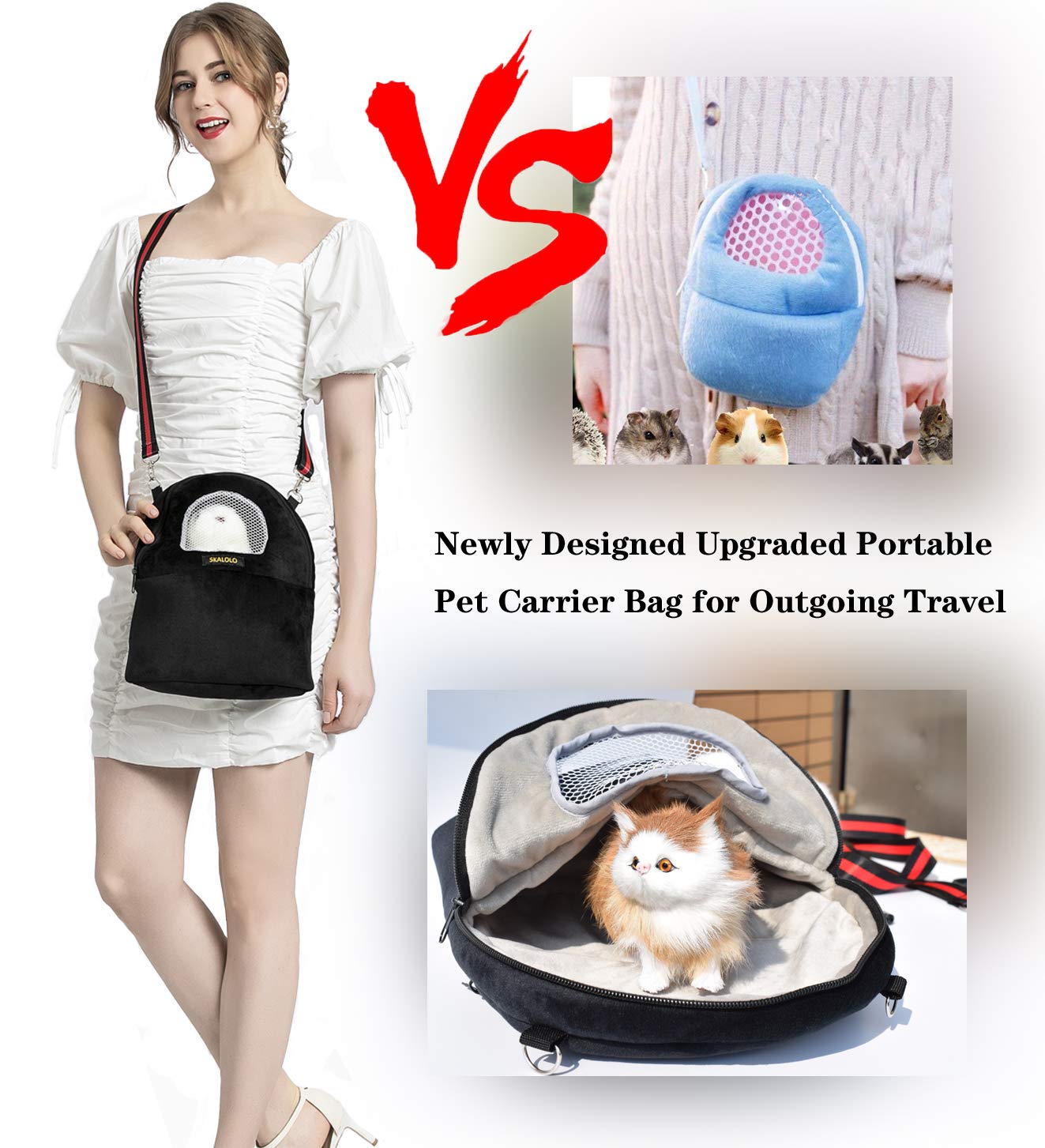 Pet Carrier Bag, 2020 Upgraded Hamster Carrier Super Soft Coral Fleece Pet Sling Carrier Portable Outgoing Travel Bag with Adjustable Shoulder Strap and Breathable Mesh for Sugar Glider Squirrel Etc