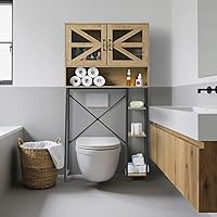 Extra Tall Over The Toilet Storage Cabinet with Adjustable Shelves, Modern Bathroom Space-Saving Organizer with Barn Doors, S