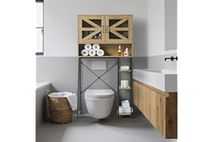 Extra Tall Over The Toilet Storage Cabinet with Adjustable Shelves, Modern Bathroom Space-Saving Organizer with Barn Doors, S