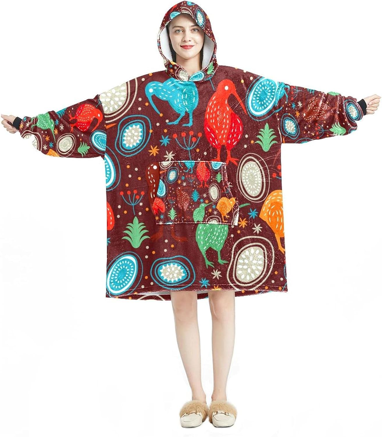 Blanket Hoodie, Casual Soft Microfiber Housecoat, Warm Nightdress for